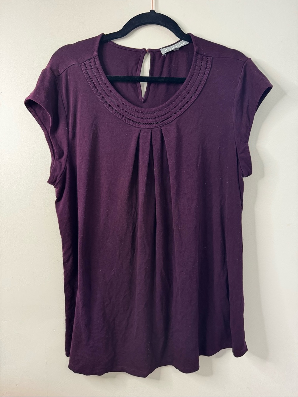Daniel Rainn Plum Short Sleeve Pleated Yoke Top